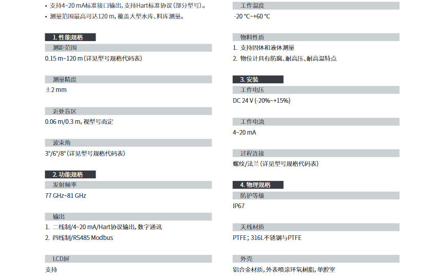 雷達(dá)物位計參數(shù)